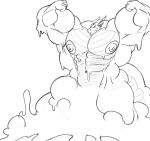  anthro big_muscles dragon dripping flexing goo_creature hi_res horn huge_muscles hyper hyper_muscles male monochrome muscular navel nipples sachiel_666 smile solo 