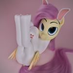  1:1 3d_(artwork) blender_(software) bunny_costume bunny_ears_(cosmetic) butt clothing costume digital_media_(artwork) equid equine female fluttershy_(mlp) friendship_is_magic hi_res horse legs_together legs_up looking_at_viewer lying mammal my_little_pony on_back ooredelen pegasus_pony pony rubber rubber_suit simple_background smile smiling_at_viewer solo tight_clothing wings 