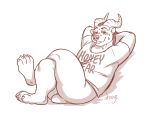  ahoge_(artist) anthro big_butt blush bodily_fluids brown_bear butt clothed clothing crossed_legs digital_media_(artwork) grizzly_bear hybrid looking_at_viewer male mammal partially_clothed simple_background slightly_chubby solo sweat tongue tongue_out umber_(oskube) ursid ursine 