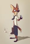  2018 absurd_res anthro briefcase brown_body brown_fur canid canine clothed clothing fully_clothed fur hi_res holding_object light lighting mammal maned_wolf necktie paper pointedfox shadow shirt simple_background solo standing topwear 