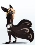  2020 5_fingers anthro aseethe black_body black_fur black_nose blonde_hair blue_eyes breasts canid canine clothed clothing digital_media_(artwork) female fennec fingers fox fur hair mammal sepiapaws simple_background smile solo standing toes white_background 