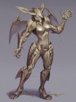  5_fingers breasts capcom claws digital_media_(artwork) featureless_breasts female fin fingers hi_res kahito-slydeft machine metal monster_hunter robot scales sculpture simple_background solo standing statue video_games 