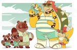  2020 animal_crossing anthro belly blush bottomwear bowser bowser_jr. brown_body brown_fur canid canine clothing eyes_closed eyewear footwear fur group hand_holding hi_res koopa male mammal mario_bros moodytanuki nintendo overweight overweight_male raccoon_dog sandals scalie shirt shorts sunglasses tanuki timmy_nook tom_nook_(animal_crossing) tommy_nook topwear video_games 