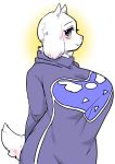  2020 anthro big_breasts blush bovid breasts caprine clothed clothing female fur hands_behind_back hi_res horn kemono mammal mature_female purple_eyes simple_background sirn_0121 solo toriel undertale video_games white_background white_body white_fur 