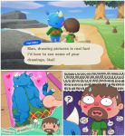  2020 absurd_res animal_crossing anthro blue_body blush butt comic duo english_text hi_res hornsby_(animal_crossing) human humanoid_hands male male/male mammal nintendo overweight overweight_male rhinocerotoid skaifox text video_games villager_(animal_crossing) 