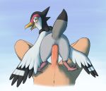  ambiguous_gender animal_genitalia avian beak bestiality bird blush bodily_fluids butt cloaca cloacal cloacal_penetration drooling feral genitals hi_res human kakithefox looking_at_viewer mammal nintendo on_top penetration penis pok&eacute;mon pok&eacute;mon_(species) raised_tail reverse_cowgirl_position saliva sex simple_background smile tranquill video_games wings yellow_eyes 