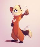  2019 anthro brown_body brown_eyes brown_fur dipstick_tail fur head_tuft hi_res holding_object leg_markings light lighting mammal markings marten multicolored_tail mustelid musteline pine_cone pine_marten pointedfox signature simple_background smile socks_(marking) solo standing tuft white_body white_fur 