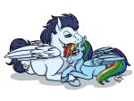  4:3 bite blush duo ear_bite equid equine female feral friendship_is_magic hi_res male male/female mammal my_little_pony pegasus rainbow_dash_(mlp) sapphireiceangel soarin_(mlp) wings wonderbolts_(mlp) 