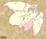  2020 4_toes 5_fingers abs alishka anthro brown_eyes canid canine digital_media_(artwork) english_text eyebrows eyelashes feathered_wings feathers fingers fox hybrid male mammal smile solo text toes wings 