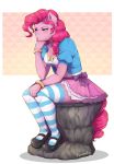  anthro anthrofied bracelet breasts clothing equid equine evomanaphy female footwear friendship_is_magic hi_res horse jewelry legwear mammal mary_janes my_little_pony pattern_clothing pattern_legwear pinkie_pie_(mlp) plantigrade pony shoes sitting socks solo stockings striped_clothing striped_legwear striped_socks stripes the_thinker thigh_highs 