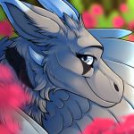  1:1 baridi_(artist) darkflamewolf dragon feathered_dragon feathers female feral fur furred_dragon horn icon llydia_the_fluff_dragon_(darkflamewolf) neck_tuft portrait portrait_headshot smile solo stripes tuft 