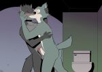  anthro bathroom beastars black_body black_fur canid canine canis damian_(kodiak079) duo erection eyes_closed french_kissing fur genitals grey_body grey_fur hug inside kissing legoshi_(beastars) male male/male mammal nude penis toilet tolok white_body white_fur wolf 