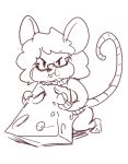  anthro black_and_white buckteeth cheek_bulge cheese chibi clothing dairy_products eating eyewear female food general-irrelevant glasses mammal margaret_de_campos mice_tea monochrome mouse murid murine rodent sketch solo sweater teeth topwear 