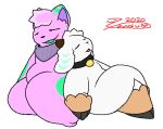  anthro bandanna bovid caprine collar crossed_legs duo eyes_closed gabe_(slimecatt) goat goo_creature green_tongue male mammal sleeping slimecatt tongue zandu 