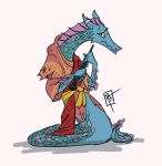  2019 anthro clothed clothing dragon dragonborn dungeons_and_dragons ear_piercing ear_ring frill_(anatomy) fully_clothed hasbro hi_res horn magic_user male naga piercing reptile ring robe scalie serpentine snake solo thelivingtrashcan torn_clothing wand wizards_of_the_coast 