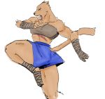  anthro arm_wraps bottomwear clothing female fighting_pose goonie-san leg_wraps muscular muscular_female open_mouth pose raised_leg scar serious_face shorts sketch solo wraps 