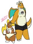  accessory alolan_raichu annoyed anthro bottomless bottomwear boxers_(clothing) chain clothed clothing dragonite duo heavy_ball jewelry looking_at_another male necklace neckwear nintendo one_eye_closed pok&eacute;ball pok&eacute;mon pok&eacute;mon_(species) premier_ball regional_form_(pok&eacute;mon) signature slightly_chubby slimecatt smile topless underwear video_games 