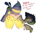  anthro arthropod bee brush butt canid canine canis duo female goon_(goonie_san) goonie-san hand_in_pants hi_res hymenopteran insect looking_back male male/female mammal markings mercy_(goonie-san) milestone paint paintbrush profanity smile smiling_at_viewer tongue tongue_out wolf writing_on_body 