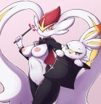  absurd_res ambiguous_gender anthro ayzcube breasts clothing duo female genitals gigantamax_cinderace gigantamax_pok&eacute;mon hat headgear headwear hi_res legwear looking_at_viewer navel nintendo nipples pok&eacute;mon pok&eacute;mon_(species) pussy scorbunny smile video_games 