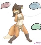  anthro bdsm canid canine ceiling-cat collar female fox gag genitals hands_behind_back hi_res leash mammal pussy red_fox slave slit_pupils solo 