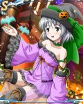 1girl artist_request bow breasts collarbone grey_hair hat jack-o&#039;-lantern long_sleeves official_art sanya_v_litvyak short_hair solo strike_witches world_witches_series 