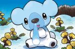  :d bear blue_sky commentary creature cubchoo day english_commentary eo_kanako flower full_body gen_5_pokemon looking_at_viewer multiple_sources no_humans official_art open_mouth outdoors pokemon pokemon_(creature) pokemon_trading_card_game sitting sky smile snow solo third-party_source 