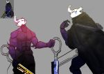  anthro arthropod athletic athletic_male blue_sword clothing dual_wielding goonie-san hi_res holding_object holding_weapon hollow_knight horn insect male melee_weapon solo sword team_cherry video_games weapon yellow_sword 