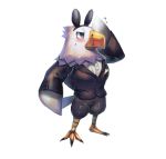  3_toes accipitrid accipitriform animal_crossing anthro apollo_(animal_crossing) avian beak bird black_clothing blush bodily_fluids bottomless bow_tie clothed clothing eagle fake_ears fake_rabbit_ears feathers flying_sweatdrops hi_res male nintendo pecs simple_background solo suit sweat sweatdrop talons toes video_games white_background white_body white_feathers yellow_beak yukihoshiak 
