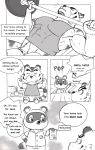  2020 after2 afternoon_(artist) animal_crossing anthro bottomwear canid canine chibi clothing english_text exercise eyes_closed felid genitals greeting hi_res humanoid_hands male mammal muscular nintendo nipples pantherine pecs penis raccoon_dog shirt shorts tanuki text tiger tom_nook_(animal_crossing) topwear video_games workout 