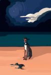  ambiguous_gender beach canid canine canis cervid cloud collar detailed_background digital_media_(artwork) domestic_dog duo feral hi_res lying male mammal on_side sea seaside signature sitting sky star water wuffe 