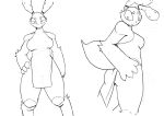  anthro arthropod asian_clothing bee black_and_white clothing east_asian_clothing female goonie-san half-closed_eyes hand_on_butt hand_on_hip hi_res hymenopteran insect looking_back looking_down mercy_(goonie-san) monochrome narrowed_eyes solo 
