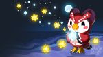  16:9 2020 accessory animal_crossing anthro avian beach beak bird black_eyes blush celeste_(animal_crossing) feathers female glowing hair_accessory hair_bow hair_ribbon holding_object moon natnatart night nintendo outside owl red_body red_feathers ribbons seaside smile solo standing star video_games watermark widescreen yellow_beak 