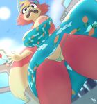  absurd_res animal_crossing anthro audie_(animal_crossing) azlech big_breasts breasts camel_toe canid canine canis clothing female genitals hi_res looking_at_viewer low-angle_view mammal nintendo nipples one_breast_out open_mouth pussy surprise upskirt video_games wardrobe_malfunction wolf worm&#039;s-eye_view 