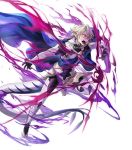  1boy alternate_costume argon_(exys) aura barefoot cape corrin_(fire_emblem) corrin_(fire_emblem)_(male) dragon_tail fangs fire_emblem fire_emblem_fates fire_emblem_heroes full_body gloves glowing glowing_eyes highres official_art open_mouth pointy_ears purple_eyes red_eyes tail teeth transparent_background white_hair 