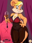  3:4 anthro big_breasts breasts buckteeth chair cleavage clothed clothing curtains female furboz furniture glass jewelry lagomorph leporid looking_at_viewer mammal mature_female necklace patricia_bunny rabbit slit_dress solo teeth the_looney_tunes_show translucent translucent_clothing warner_brothers wide_hips 