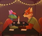  anthro canid canine canis disney domestic_dog duo eyes_closed fan_character fox fur hand_holding husky jellly male male/male mammal nick_wilde nordic_sled_dog orange_body orange_fur restaurant romantic_ambiance romantic_couple spitz zootopia 