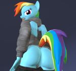  3d_(artwork) anthro big_butt butt camchao clothing digital_media_(artwork) equid equine female friendship_is_magic genitals looking_back mammal my_little_pony pegasus pussy rainbow_dash_(mlp) simple_background solo tongue tongue_out undressing wings 