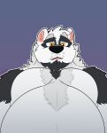  2020 anthro black_body black_fur black_nose canid canine canis cute_fangs fur giant_panda hi_res hybrid male mammal overweight overweight_male simple_background solo thepandobo ursid white_body white_fur wolf 