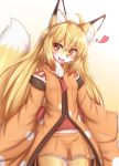  &lt;3 2020 ahoge anthro black_nose blonde_hair blush bottomwear breasts brown_body brown_fur canid canine chest_tuft clothed clothing cute_fangs dipstick_ears dipstick_tail female fox fur hair happy hi_res horokusa0519 inner_ear_fluff kemono long_hair long_sleeves looking_at_viewer mammal multicolored_ears multicolored_tail open_mouth orange_clothing portrait skirt small_breasts smile solo three-quarter_portrait tongue tuft white_body white_fur yellow_body yellow_eyes yellow_fur 
