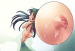 ass barefoot from_above green_hair long_hair man_(trance) nipples nude original puffy_nipples red_eyes sexually_suggestive solo umbrella 