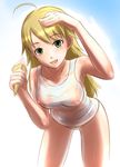  asaki_yuki blonde_hair food green_eyes hoshii_miki ice_cream idolmaster idolmaster_(classic) idolmaster_1 long_hair one-piece_swimsuit school_swimsuit see-through solo swimsuit white_school_swimsuit white_swimsuit 