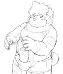  2020 absurd_res anthro balls_outline belly blush bulge canid canine canis clothing domestic_dog erection erection_under_clothing genital_outline hi_res humanoid_hands kemono male mammal monochrome penis_outline reddo12340 simple_background slightly_chubby solo underwear white_background 