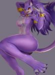  2020 absurd_res anthro belladonna_(trials_of_mana) breasts ear_piercing ear_ring felid feline female fur hi_res hopping4 jewelry looking_at_viewer mammal mana_(series) nude piercing purple_body purple_fur smile solo square_enix trials_of_mana video_games 