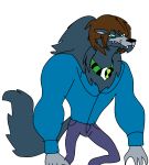  alpha_channel anthro axelocraft1500_(artist) blitzwolfer blue_clothing blue_eyes brown_hair canid canine canis clothing fur grey_body grey_fur hair male mammal omnitrix solo were werecanid werecanine werewolf wolf 