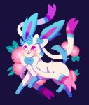  :3 alternate_color black_background commentary creature floral_background full_body gen_6_pokemon highres looking_at_viewer no_humans pokemon pokemon_(creature) purple_eyes shiny_pokemon signature simple_background solo sylveon tonestarr 