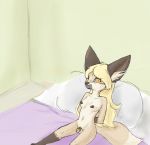  anthro bed canid canine ceiling-cat chastity_cage chastity_device duo fennec fox furniture gag gynomorph hands_behind_back hi_res hybrid intersex kasey_cedar mammal on_bed red_fox tape tape_gag 