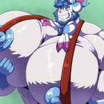  1:1 anthro anthrofied beard big_muscles bobert eeveelution facial_hair fur grin hi_res huge_muscles hyper hyper_muscles hyper_pecs looking_at_viewer male muscular nintendo nipples pink_eyes pok&eacute;mon pok&eacute;mon_(species) smile solo sylveon video_games white_body white_fur 