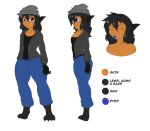  2020 4_toes blue_eyes claws clothed clothing cute_fangs digital_media_(artwork) english_text eyebrows eyes_closed fingerless_gloves gloves hair handwear hi_res humanoid looking_at_viewer model_sheet side_view simple_background smile suirano text toe_claws toes white_background 