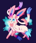  :3 black_background blue_eyes commentary creature floral_background full_body gen_6_pokemon highres looking_at_viewer no_humans pokemon pokemon_(creature) signature simple_background solo sylveon tonestarr 