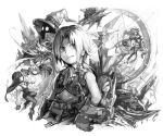  3girls 4boys adelbert_steiner aircraft airship armor bangs beatrix_(ff9) belt belt_buckle bodysuit bow bracer buckle castle choker closed_mouth crystal eiko_carol eyepatch final_fantasy final_fantasy_ix garnet_til_alexandros_xvii gloves greyscale hair_bow hand_on_hip hankuri hat hat_feather holding holding_sword holding_weapon jewelry kuja long_hair long_sleeves low-tied_long_hair monochrome multiple_boys multiple_girls neckerchief necklace pants parted_bangs puffy_sleeves save_the_queen short_hair smile sword tail vest vivi_ornitier weapon white_background wizard_hat zidane_tribal 